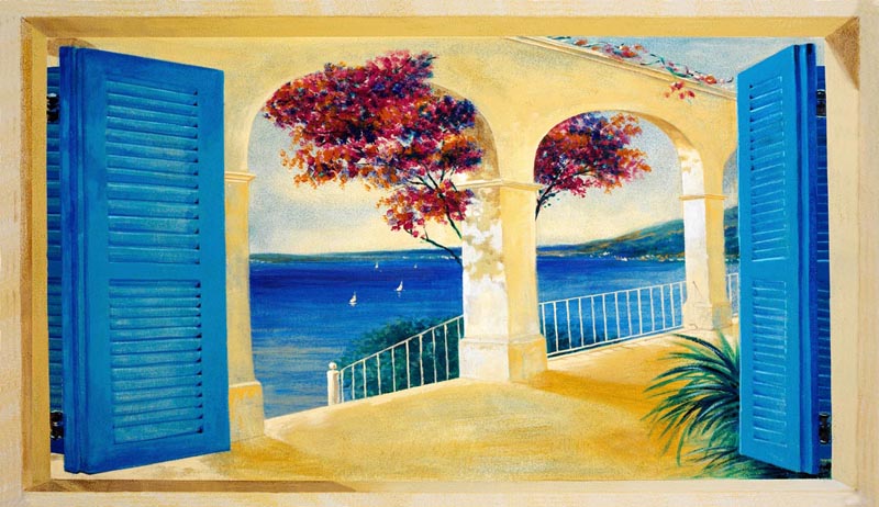Trompe l'oeil PT 100813 - affresco a tema vista mare Profumo Mediterraneo